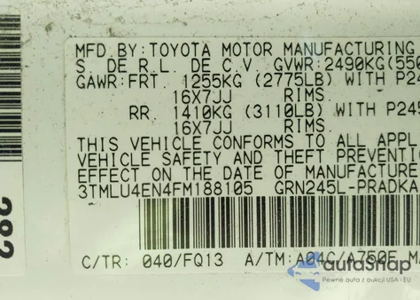 2015 Toyota Tacoma Base V6 from USA, damaged, VIN 3TMLU4EN4FM188105
